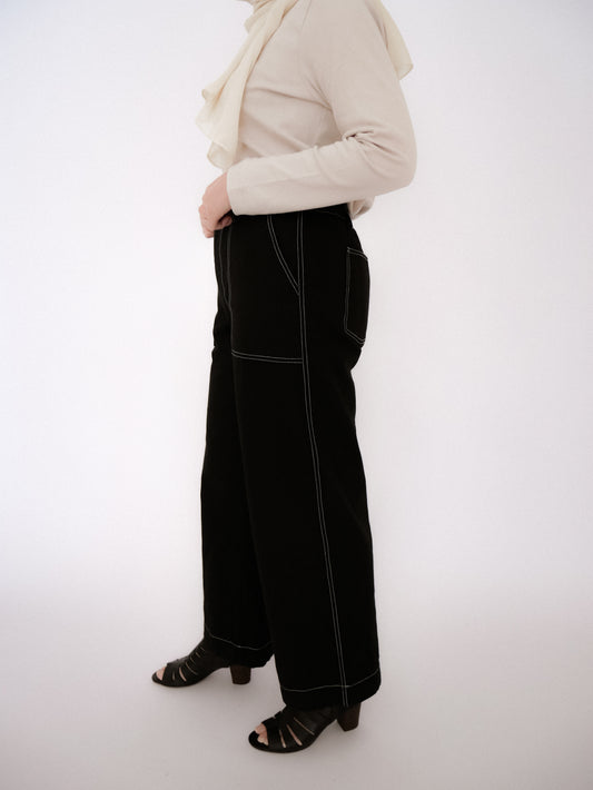 Contrast Stitch Pants in Black