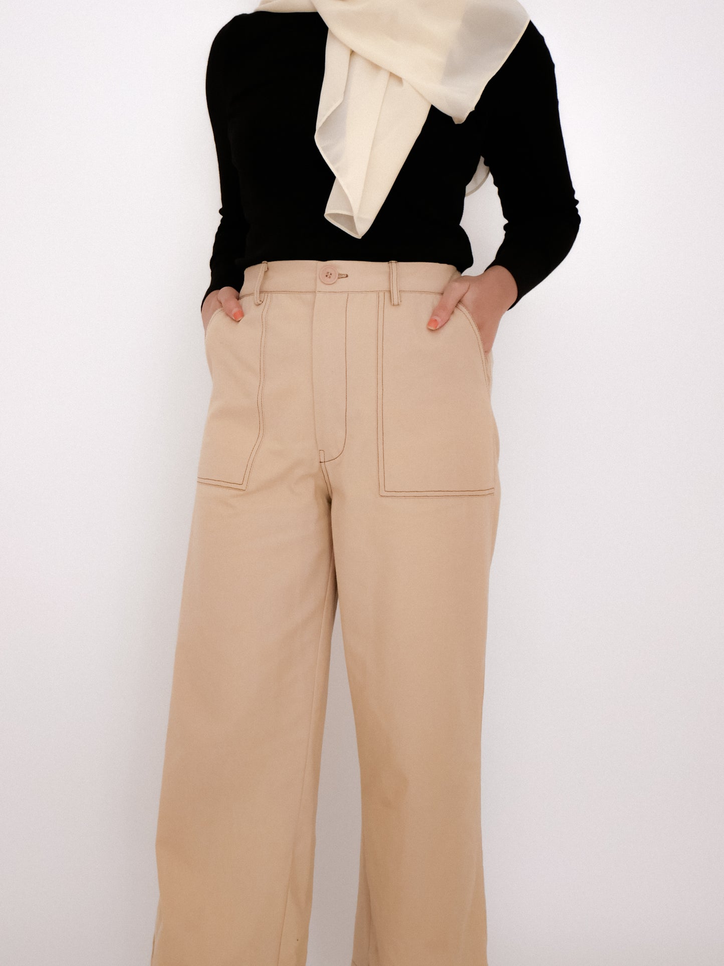 Contrast Stitch Pants in Latte