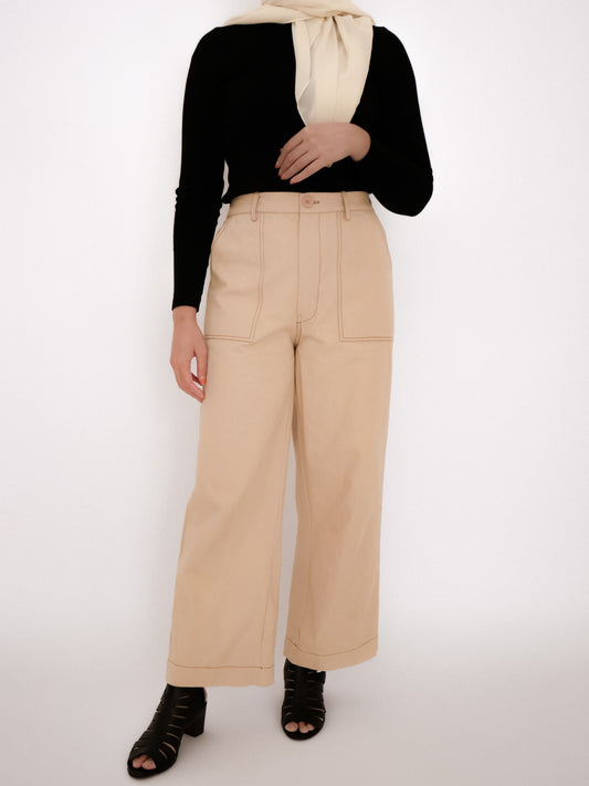 Contrast Stitch Pants in Latte