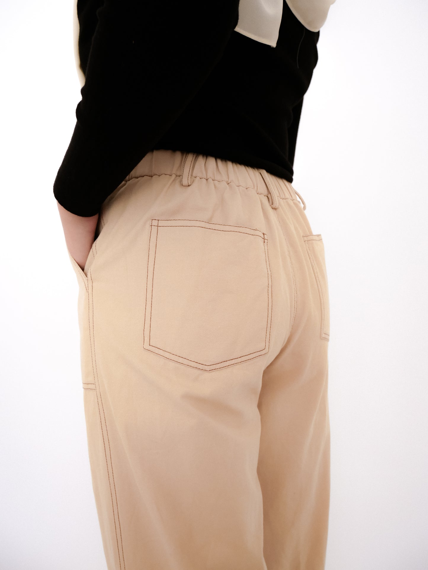 Contrast Stitch Pants in Latte