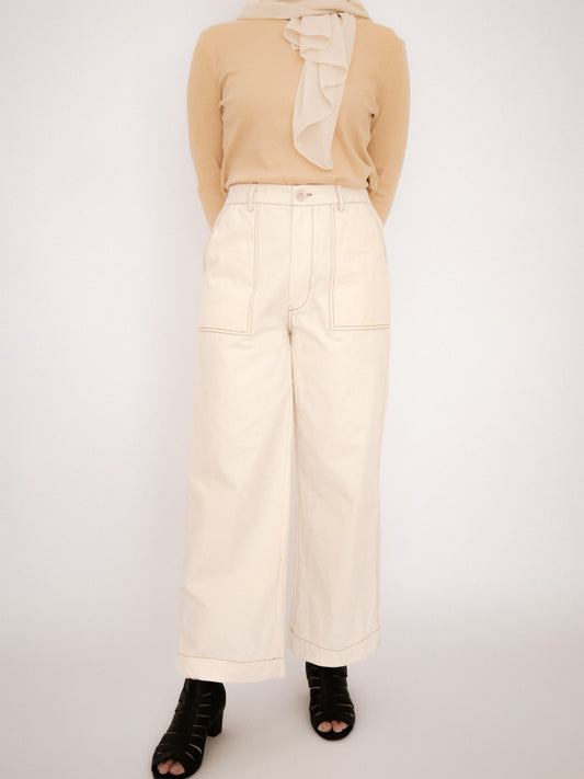 Contrast Stitch Pants in Ivory